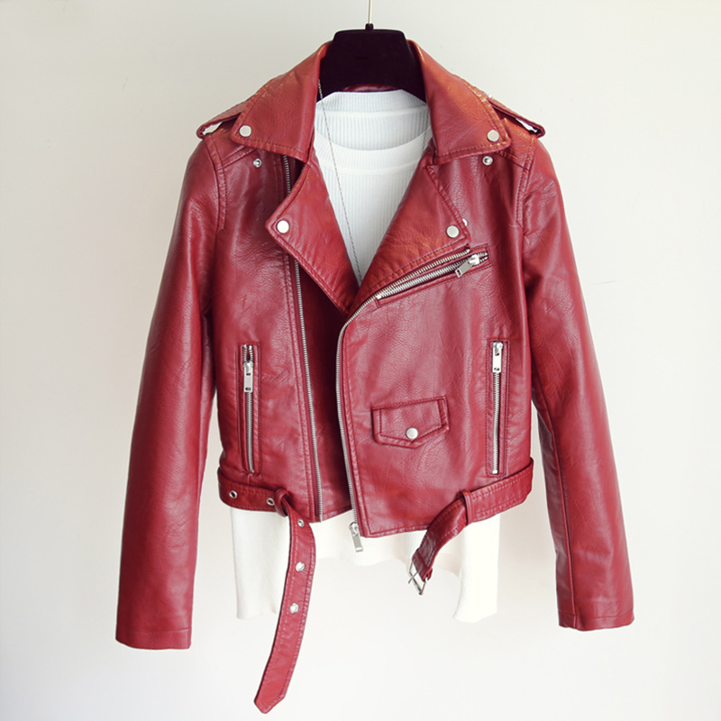 

Women Pu Leather Jacket Fashion Bright Color Black Motor Coats Short Faux Leather Biker Jackets Coat Female Women Lather Jacket