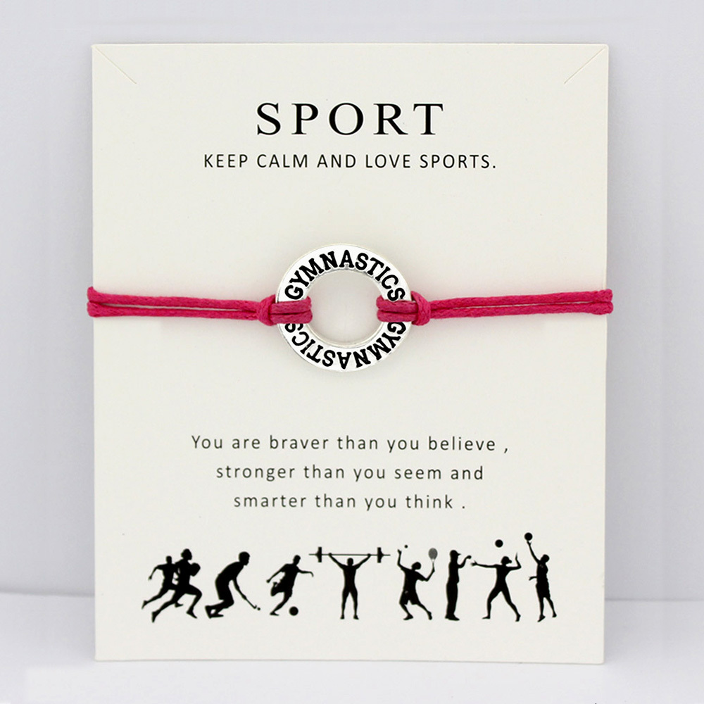 

Gymnastics Gym Card Bracelets Sports Antique Silver Charm Jewelry Hot Pink Red Wax Cord Women Girl Boy Men Gift Drop Shipping