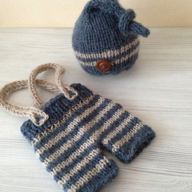 

2020 Newborn Photography Props Photo Shoot For Baby Boy Infant Stripe Hat Pant Clothing Crochet Knitted Shooting Costume Outfits, 1 month