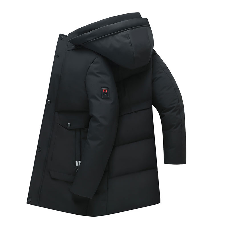 

Men's Winter Jacket New Slim Long Parker Coat Thicken Warm Solid Color Removable Cap Cotton Jackets High Quality Men's Clothing, Black