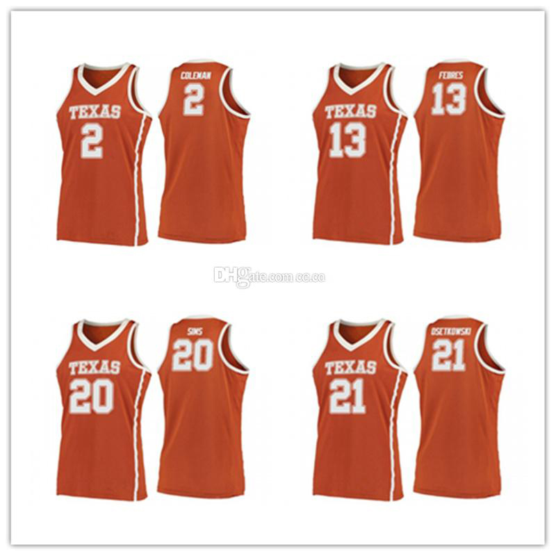 

Texas Longhorns College #13 Jase Febres #2 Matt Coleman #20 Jericho Sims #21 Dylan Osetkowski Basketball Jersey Stitched Custom Number name, As show