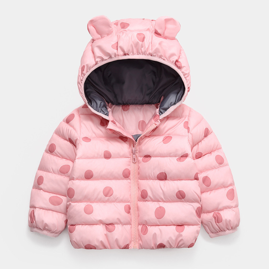

Warm Coat Toddler Kid Boys Girl Winter Coat Pretty Print Dot Zipper Hooded Thick Warm Coat Outwear Clothes