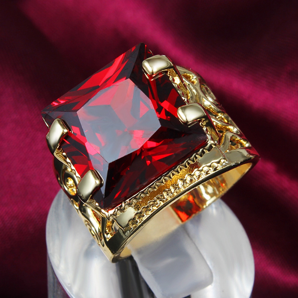

Sparkling Square Cut Ring Thick Ruby 18k Yellow Gold Filled Womens Mens Ring Band Size 6,7,8,9
