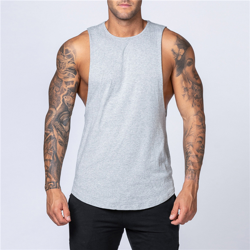

Men Tank Tops Shirt Fitness Clothing Solid Cotton Sleeveless O Neck Vest Man Plain Cotton Bodybuilding Sportswear Casual Fashion T Shirt, Black