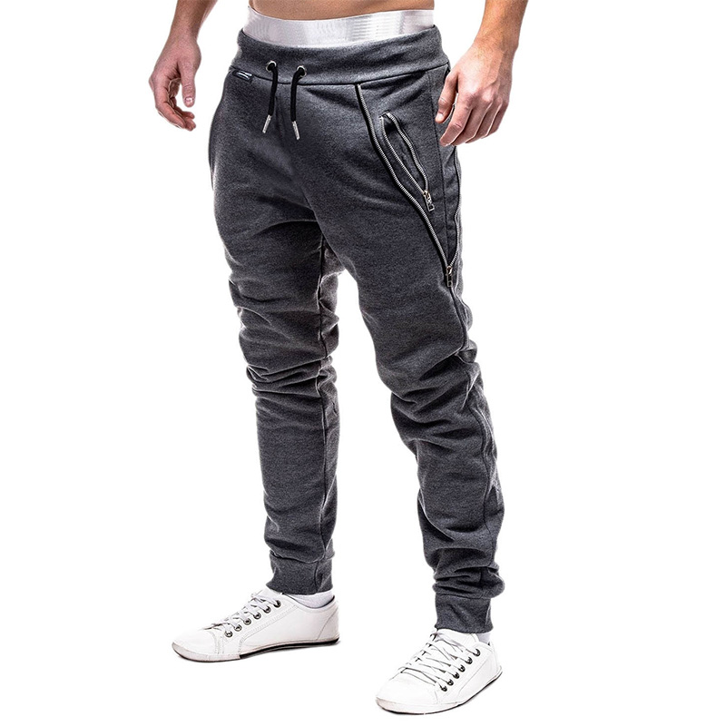 

2020 Brand Men Pants Hip Hop Harem Joggers Pants autumn Male Casual Elastic Trousers Mens Joggers Solid Zipper decoration, Light grey