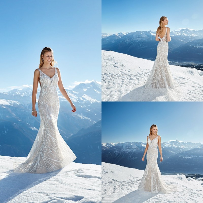 

Elegant Mermaid Wedding Dresses V Neck Applique Wedding Dresses Backless Sweep Train Bridal Gowns Vestidos De Novia, Dark green