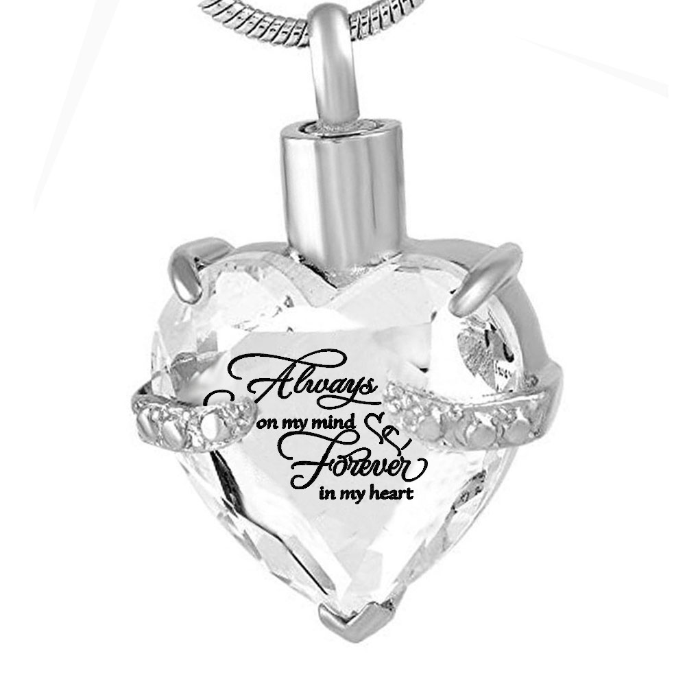 

Stainless Steel Crystal Heart Memorial Jewelry Cremation Urn Pendant Snake Chain Necklace Ashes Keepsake Cremation Jewelry
