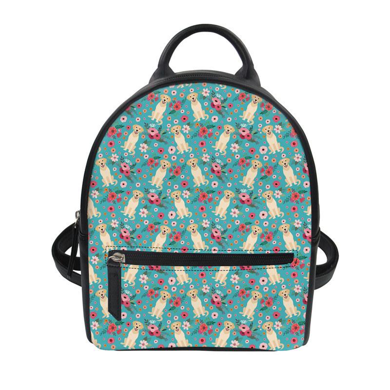 Designer-THIKIN Female Soft PU Leather Mini Backpacks Labrador Dog Print Women Fashion Small Travel Carry on Bag Girls Shoulder Schoolbag