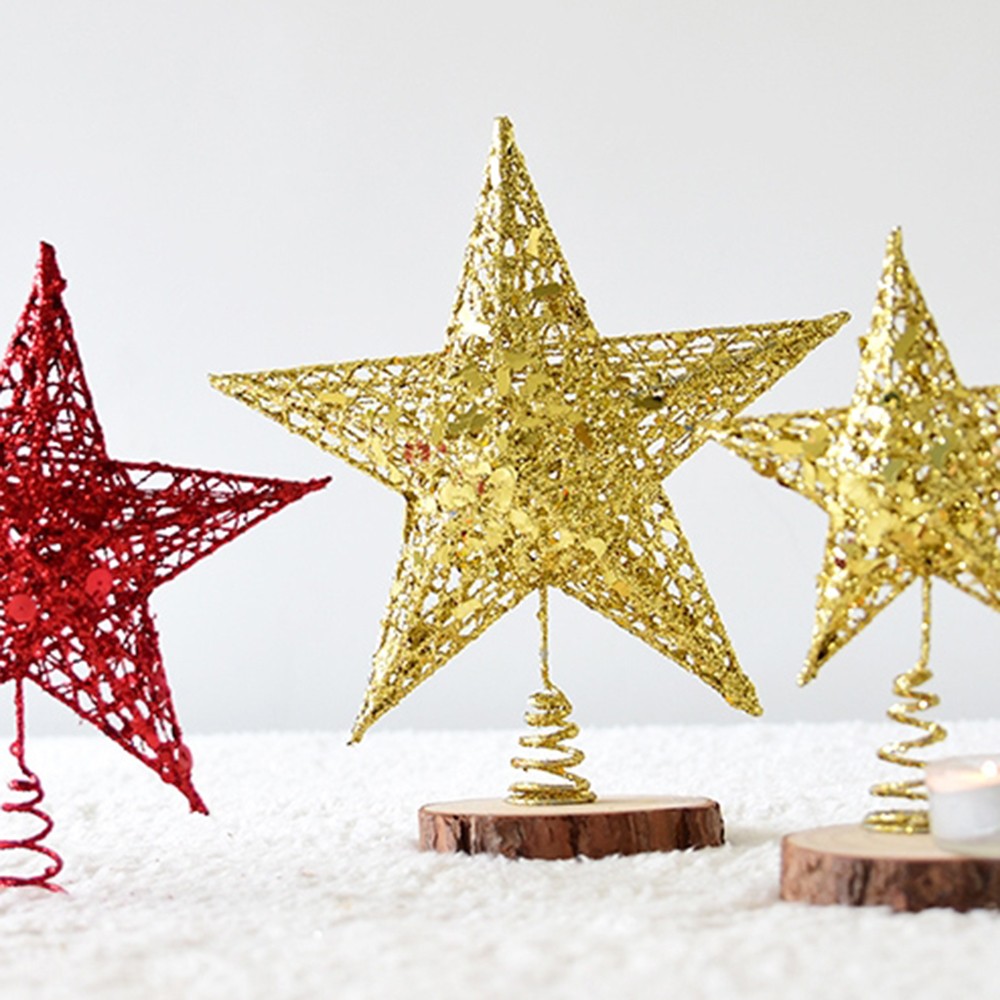

Christmas Tree Topper Treetops Xmas Ornament Shiny Festival Gold Silver Red Five-pointed Star Tree Topstar Decorations