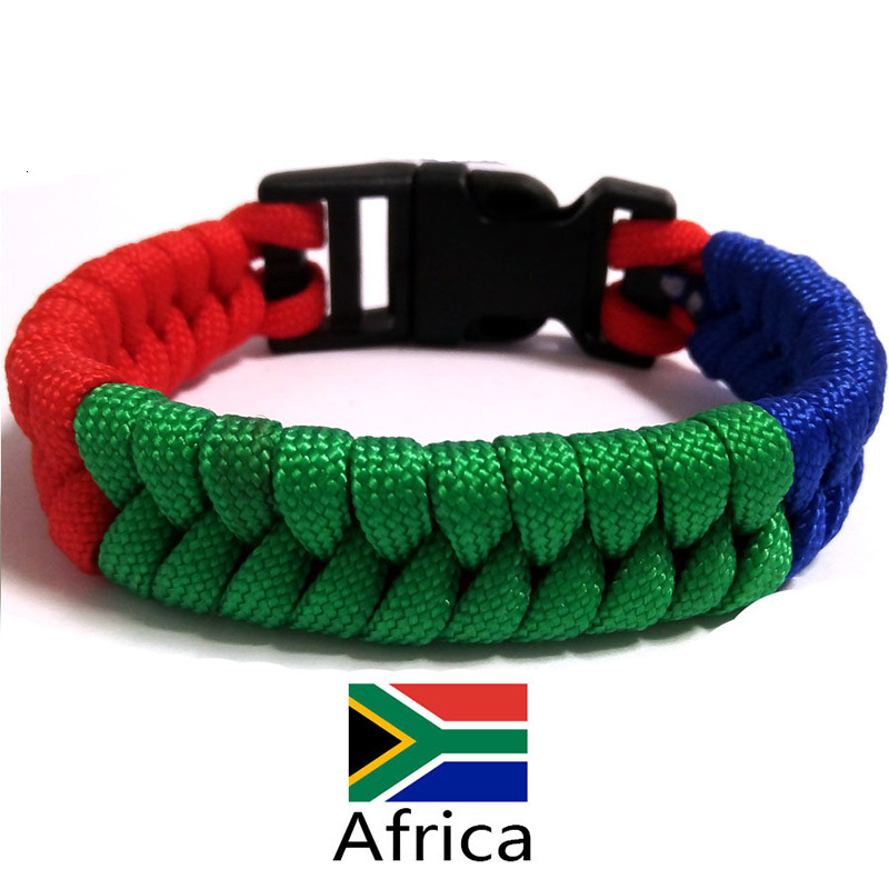 

20pc 2019 New Africa Flag Charm Paracord Survival Bracelet Sports Red Green Bracelets & Bangles For Unisex Men Women Jewelry