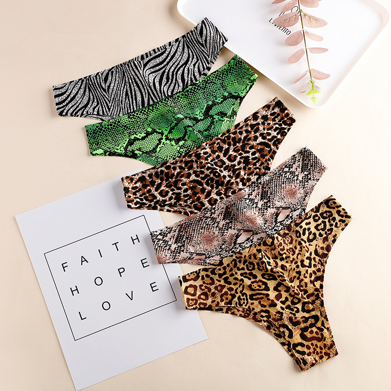 

Woman Underwear Panties Sexy Seamless Ice Silk Thin Sports Underpants Leopard Tiger Zebra Python Print Female Panties Briefs, 03