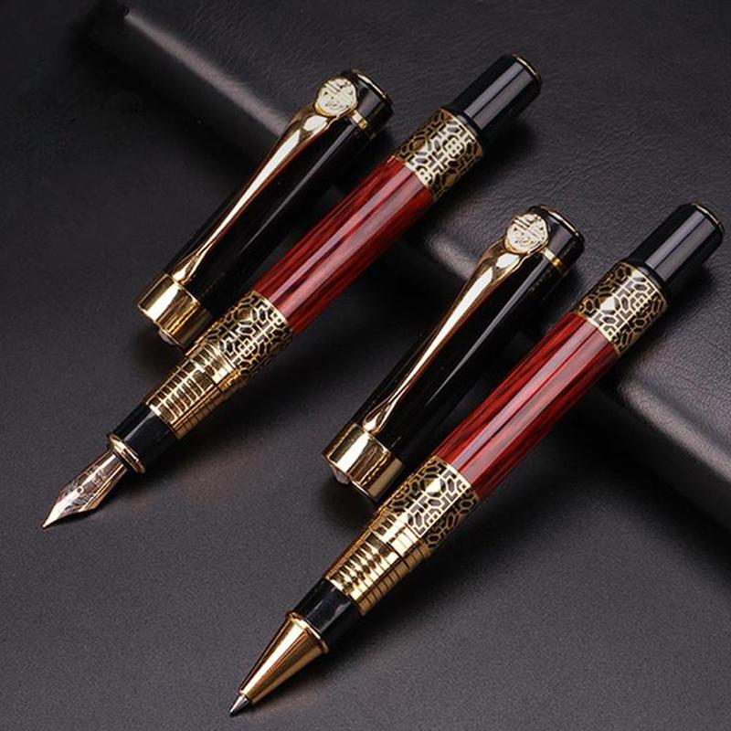 

Business Metal Fountain Pen Nice Touch Golden Pen Supplies Feeling Student School Wood For Gift Clip Red Writing U7I1
