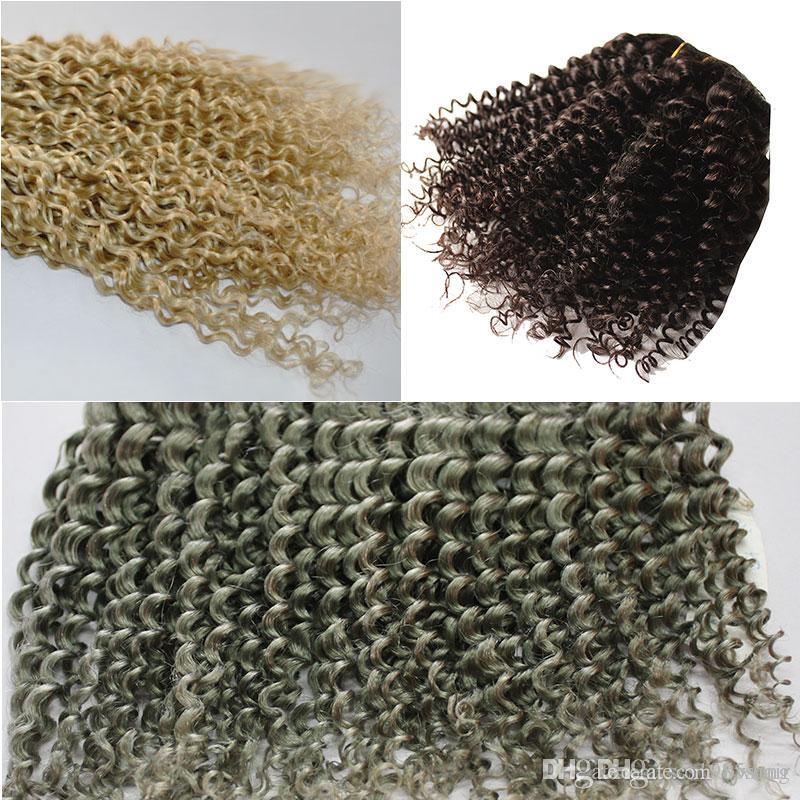 100g 120g blonde gray Afro Kinky Curly Clip In Human Hair Extensions Brazilian Mongolian 100% Remy Hair 120g/Set, Color 1# & 4# option
