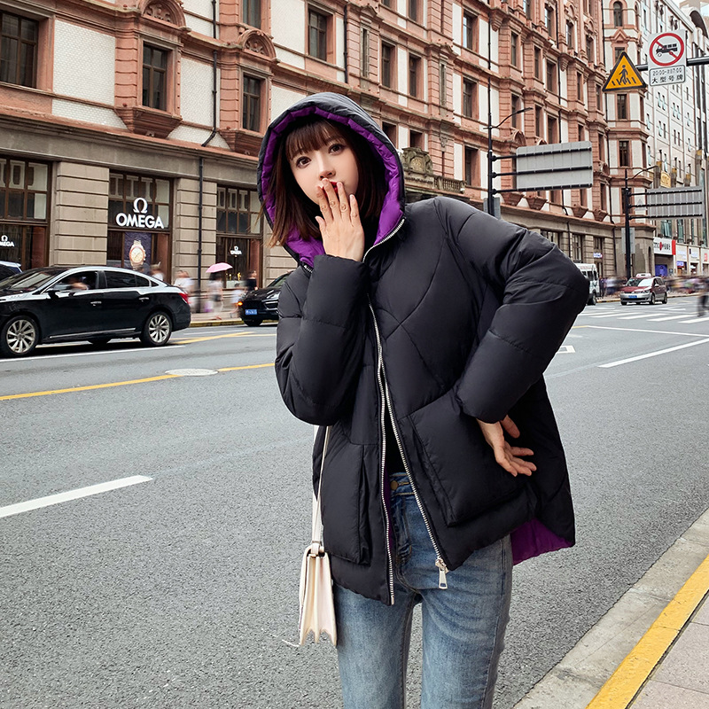 

Short Casual Women Winter Jacket Cotton Padded Warm Thicken Ladies Color Matching Design Coats Parka Womens Jackets, Beige
