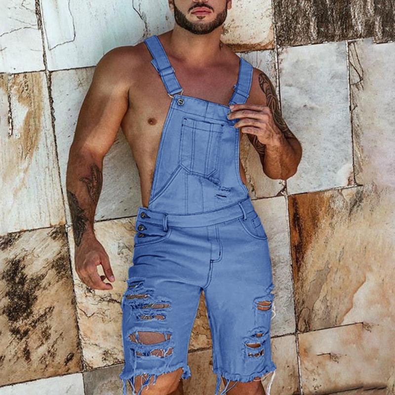 

Men' Denim Overalls 2020 Summer Sexy Ripped Jean Short Jumpsuit Skinny Fashion Streetwear Hip Hop Plus Size 4XL Suspender Pants, Dark blue