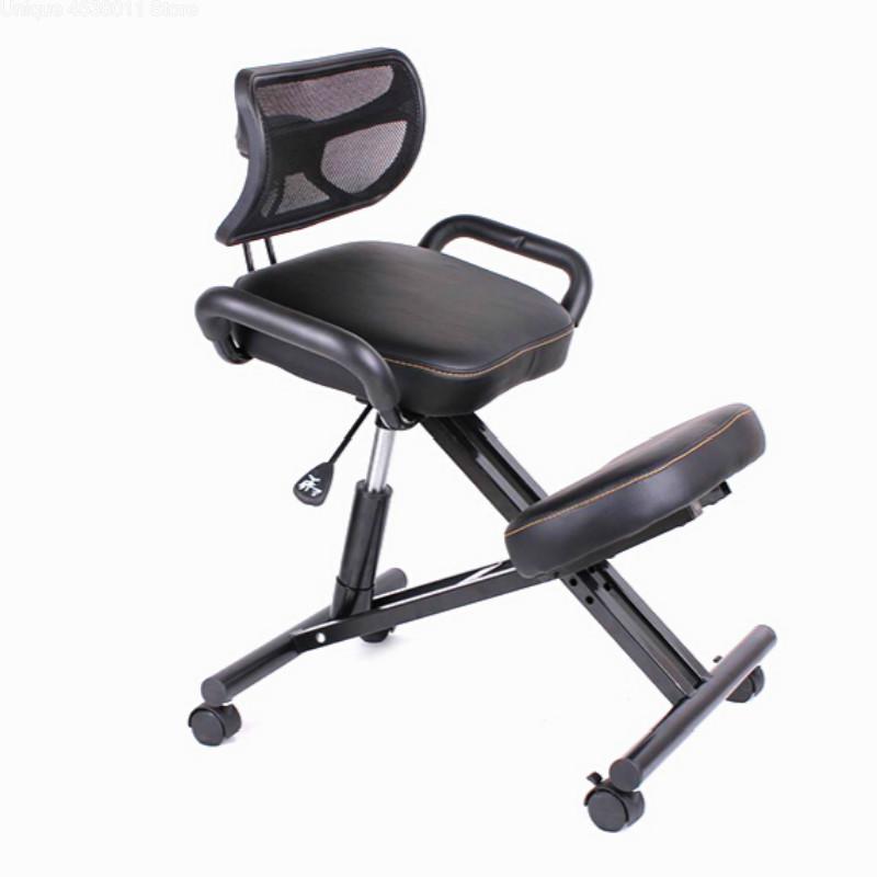 

Designed Knee Chair with Back and Handle Office Kneeling Chair Ergonomic Posture Leather Black With Caster