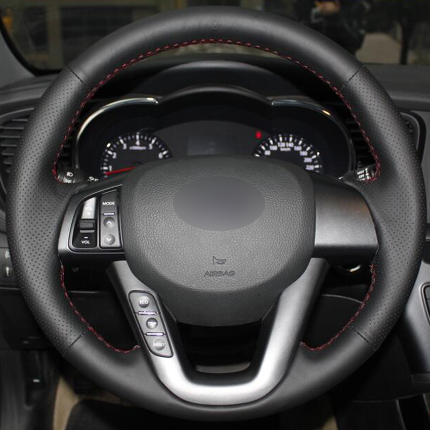 

Black Natural Leather Car Steering Wheel Cover for Kia K5 Optima 2011 2012 2013