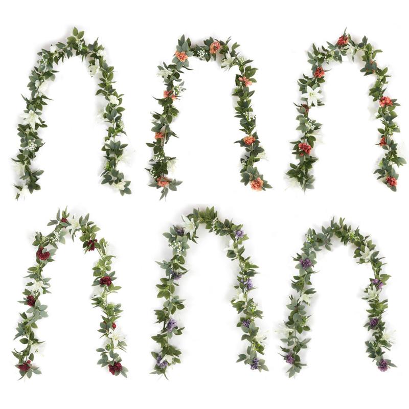 

Artificial Silk Rose Vine Hanging Flowers For Wall Decoration Rattan Fake Plants Leaves Garland Romantic Wedding Home Decoration, A13