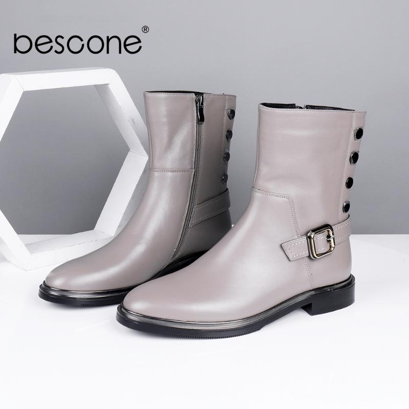 

BESCONE New Low Heels Boots Women Office Classics Round Toe Everyday Comfortable Mid Half Boots Spring Casual Shoes Women BC692, Black