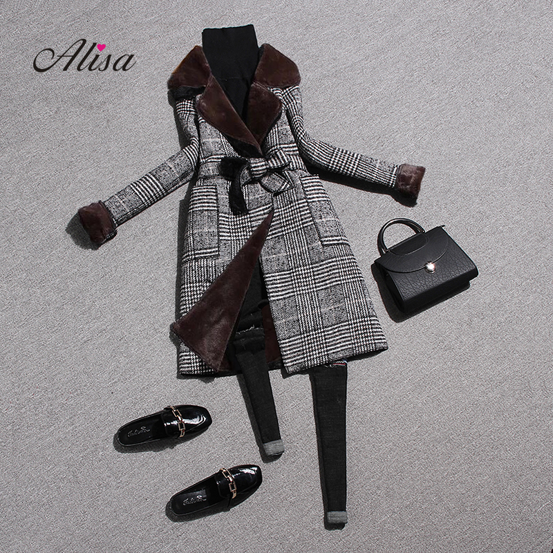 

Ladies Winter Coats Fashion Long Sleeve Plaid Slim Woolen Overcoat 2018 New Women Wool Keep Warm Medium Long Coat Abrigo Mujer