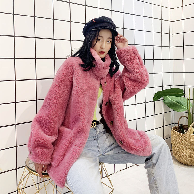 

Sheep shearling coat women' autumn and winter short lamb fur one coat women imitation fur particle cashmere women' clothing, Beige