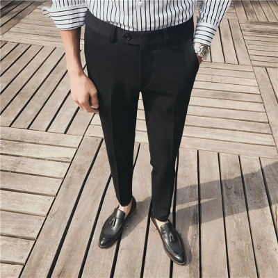 

Men's solid color small trousers classic wild basic feet slimming casual business trousers men's bottoms, Black