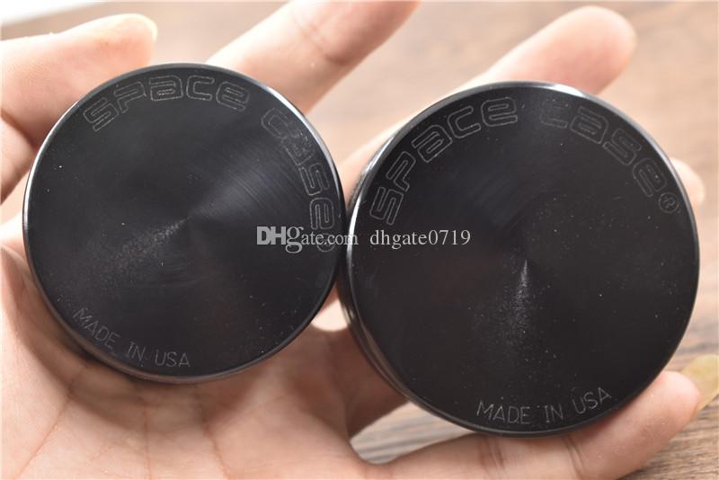 

DHL free shipping cheap wholesale Black 55mm/63mm 2parts CNC aluminum SPACE CASE smoke grinder metal herbal herb tobacco grinder
