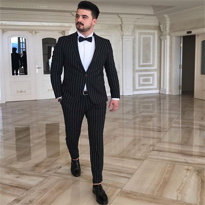 

2020 Newest Stripe Mens Suits 2 Piece ( Coat+Pants) Flat Lapel Solid Costume Homme Casual Prom Tuxedo Slim Fit Suit, Sky blue