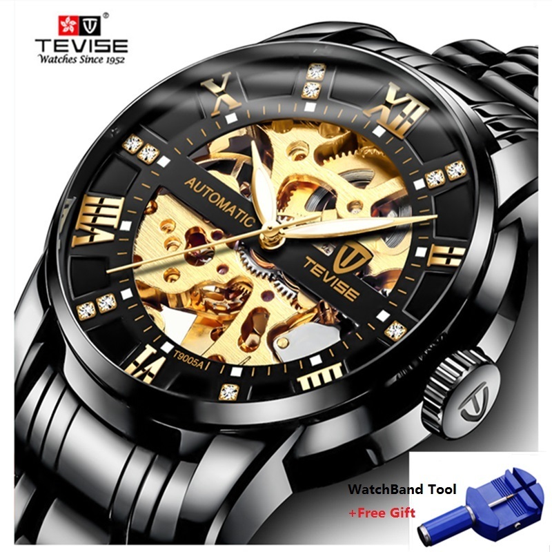 

Tevise Number Sport Design Mechanical Watches Waterproof Mens Watches Top Brand Luxury Male Clock Men Automatic Skeleton Watch J190706, Black black