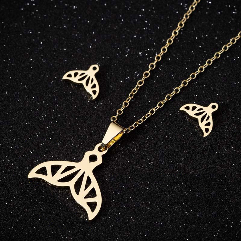 

High Quality Jewelry Set Stainless Steel Gold Silver Rose Gold Plated Women pendant necklace Mermaid Tail Earrings Set Wholesale