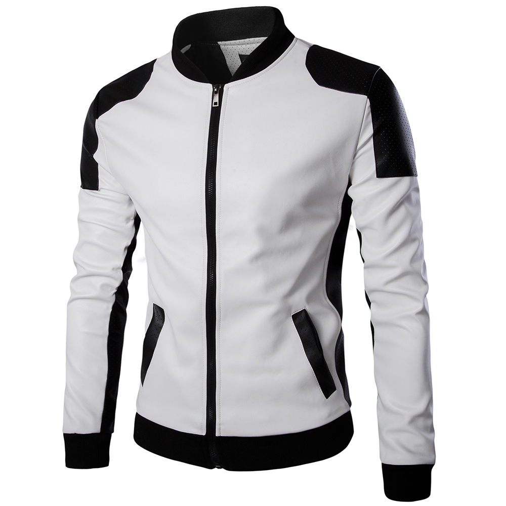 

top quality fashion men white leather jackets and coats pu match color overcoat M-5XL AYG94 T190829, Black chinese size