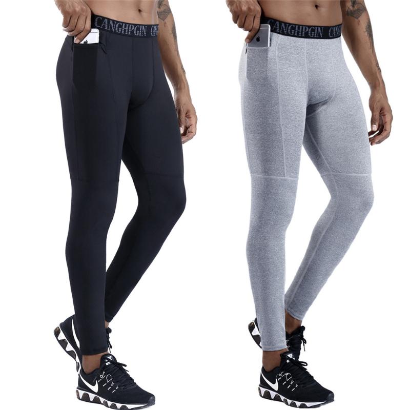 

Solid Quick dry Running Sport Leggings Men Compression Pants Gym Fitness Training Tights Trousers Male Yoga Workout Clothing, Black