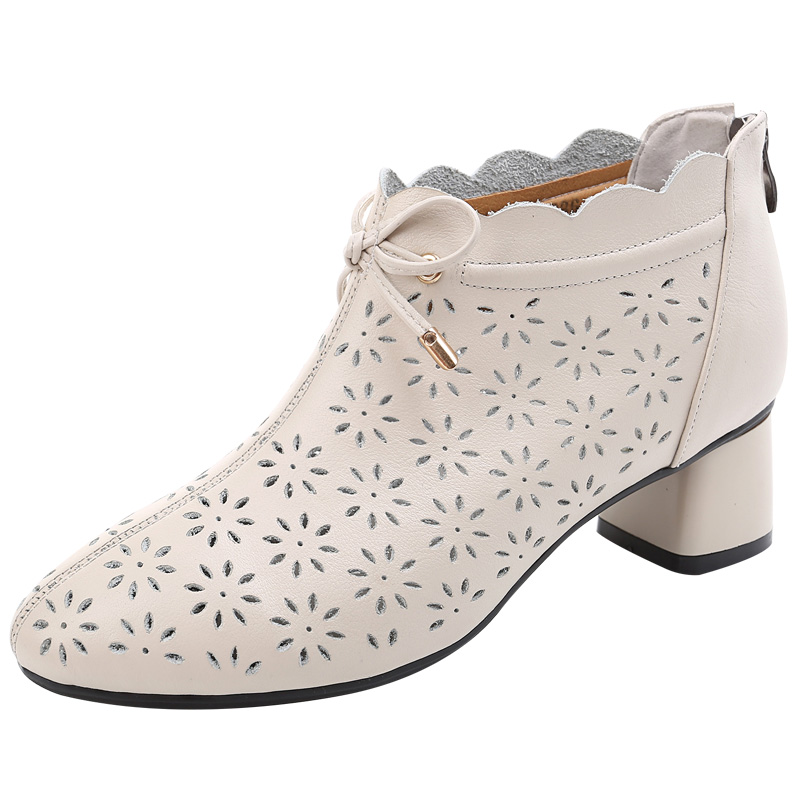 

Spring Fashion Genuine Leather Shoes Women Pumps Breathable Hollow Women High Heel Shoes Lace up Comfort Casual Shoes, Black