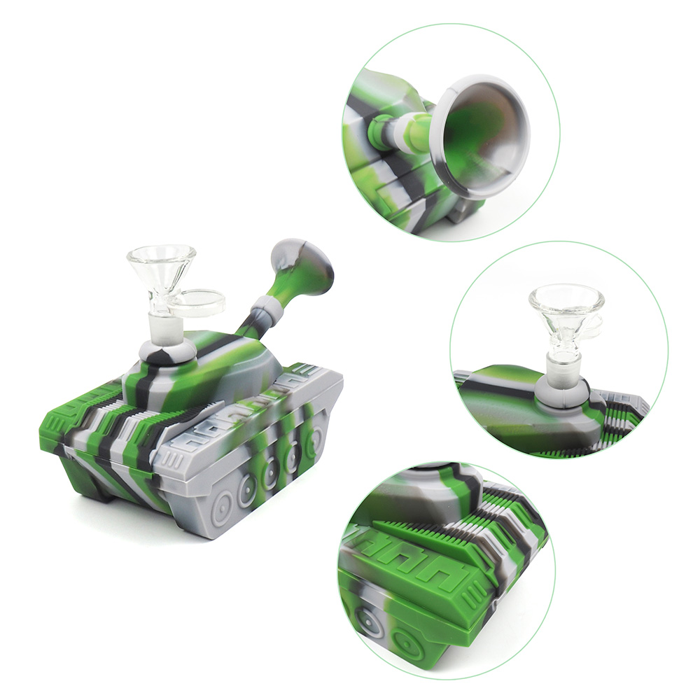

Bong rig water pipes silicone pipes hookah wholesale Tank shape bubbler silicone bong smoking pipes unbreakable pipe with 14mm glass bowl