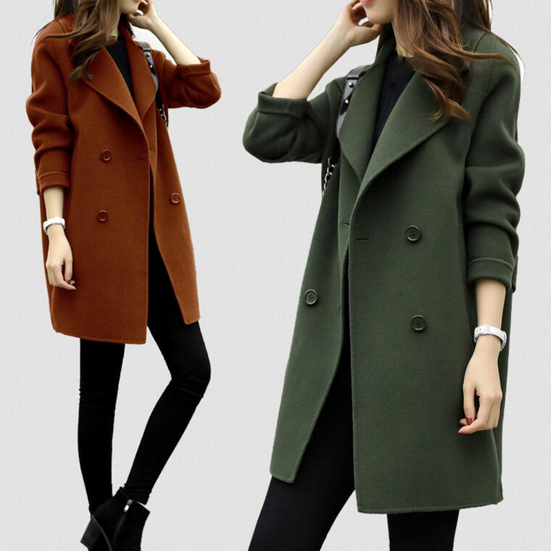 

Women Wool Blend Warm Long Coat Plus Size Female Slim Fit Lapel Woolen Overcoat Autumn Winter Cashmere Outerwear 3 Colors, Black