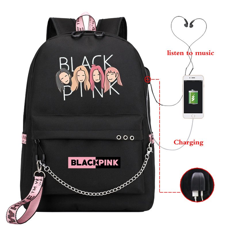 New Girls School Bags Kpop BLACKPINK Rose Lisa Backpack For Women USB Charging Back Pack Laptop