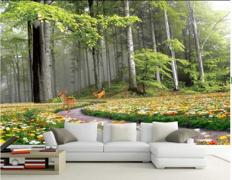 

3d wallpaper custom photo mural Nature forest fawn painting picture background home decor 3d wall murals wallpaper for living room, Non-woven