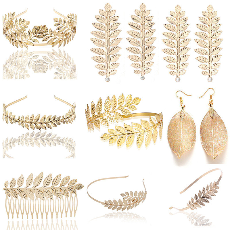 

Fashion bride crown leaf headband European and American baroque bridesmaid hair accessories metal retro leaf headband birthday gift