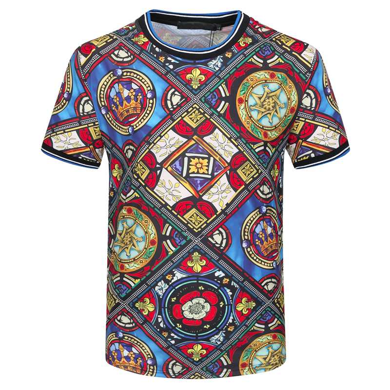 

Crown flower Men's Short Sleeve T-Shirt 2020 New Round Collar Cotton Creative Printing Fashion Trend Europe Slim, Black