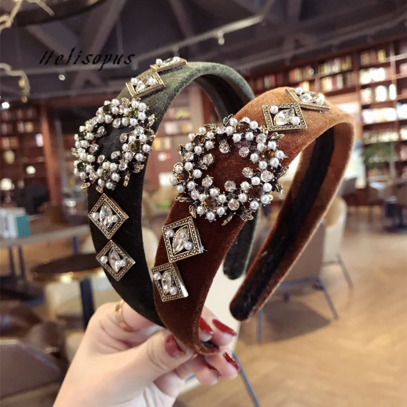 

Helisopus Korean New Hairband Retro Velvet Pearl Headbands for Women Wide-edged Hair Hoop Girls Hair Accessories