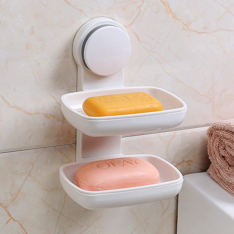 

1PCS Bathroom One and Double Layers Strong Sucker Soapbox Soap Draining Holder Soap