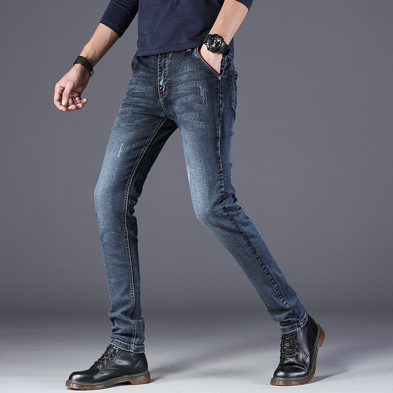 

Jeans Male Jeans For Mens Slim Fit Pants Classic Denim Designer Trousers Casual Skinny Straight Autumn Streetwear, Blue