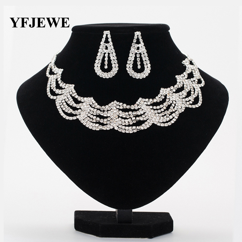

Korean Rhinestone Bride Ornaments Necklace Earrings Marry Wedding Accessories Wedding Dress Full Dress Jewelry Suit Accessories, White