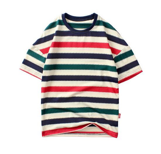 

Kids designer clothes 2020 summer new boys short-sleeved T-shirt girls cotton loose striped tops children short-sleeved t-shirts, Royal blue + red
