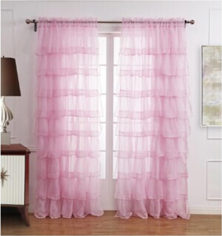 Sheer Curtains Finished super cute girl room bedroom Multi layer cake curtain Window Treatments Cakes skirt Integrated-image-535045621