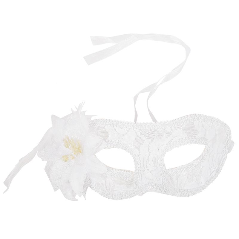 

Venetian Party Eye Mask Feather Lace Flower Masquerade Ball Carnival Fancy Dress (white