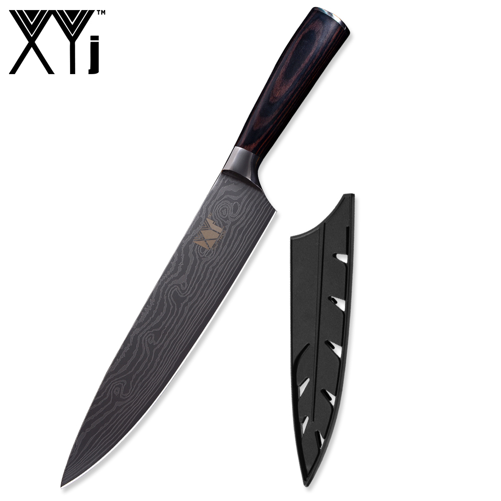 

XYJ 7Cr17 stainless steel 8 inch chef kitchen stainless steel knife flowing sand wave pattern with double steel head handle