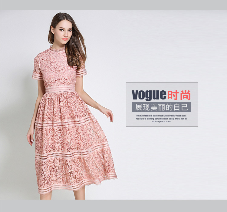 

Green/Pink lace stitching Hollow out summer dress 2020 fashion Runway vestidos elegant evening party Casual Dresses, 785