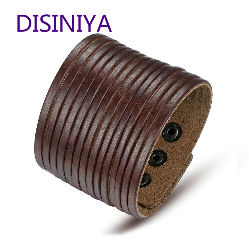 

DISINIYA Brown Leather Wide & Bangles for Men Fashion Man Jewelry HOT SELL PI0295