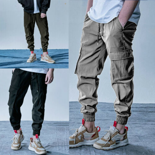 

Stylish Mens Summer Cargo Trousers Casual Trousers Men Sports Gym Pants Slim Fit Running Joggers Long Sweatpants, Black